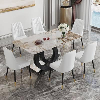 Modern Marble Dining Table with White Chairs